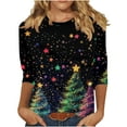 thumbnail image 2 of Tops for Women Plus Size 3/4 Sleeve Christmas Tree Print Christmas Sparkling Colorful Round Neck Top Multicolor6 XL, 2 of 3
