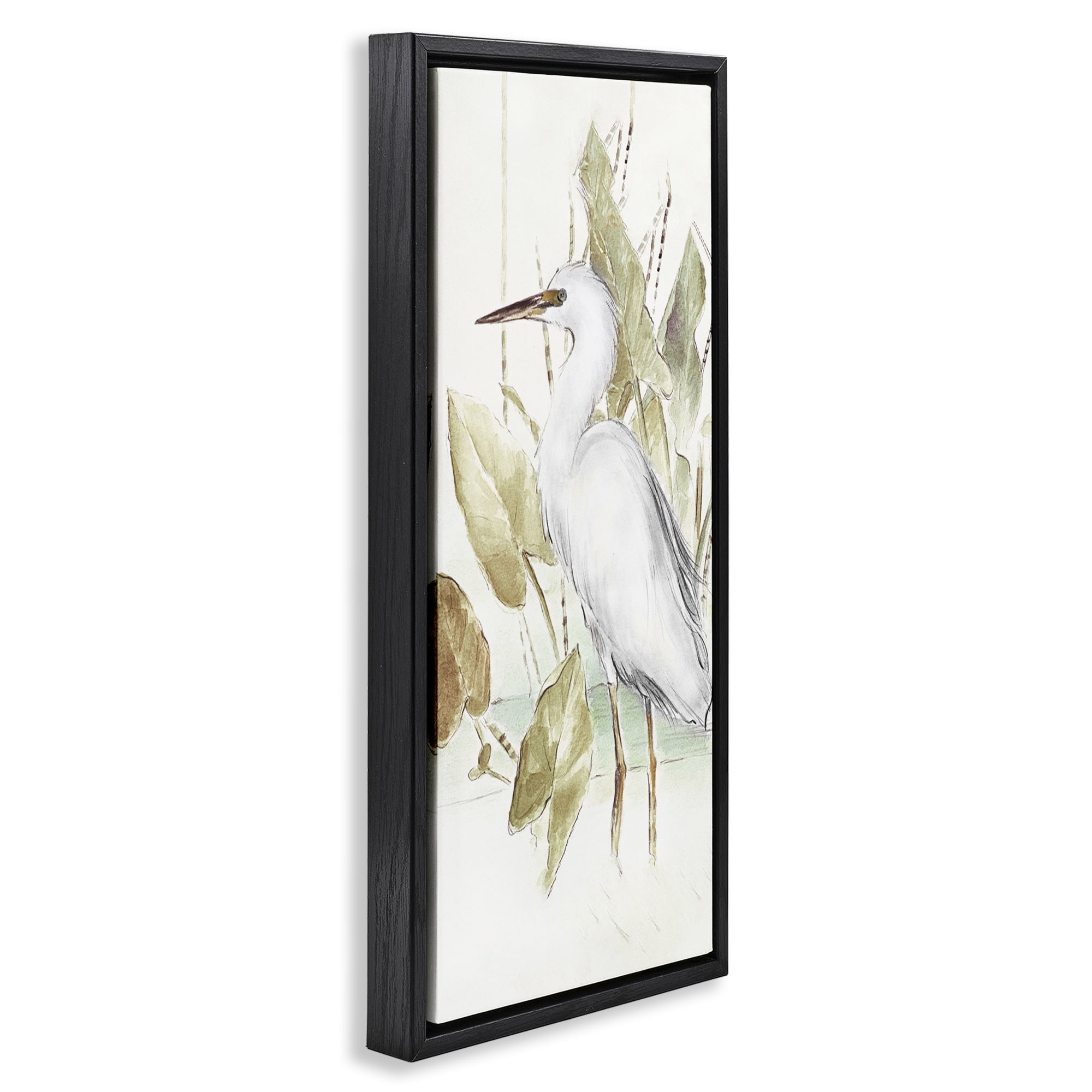 Stupell Industries Egret in Lake Drawing Animals & Insects Drawing Black Floater Framed Canvas Art Print Wall Art, 15 x 31
