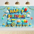 thumbnail image 3 of 5.9x3.6FT Blue Train Birthday Backdrop Colorful Balloon Rainbow Cake Trains Birthday Photography Background for Boys Happy Birthday Newborn Baby Shower Party Decorations Banner Photo Booth Props, 3 of 6