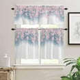 thumbnail image 2 of Floral Kitchen Curtain Valance and Tiers Set 3 Piece Farmhouse Window Treatment Rod Pocket Kitchen Spring Watercolor Peach Blossom Pink Valance Set for Small Window 54"X18"Cafe Curtain, 2 of 6