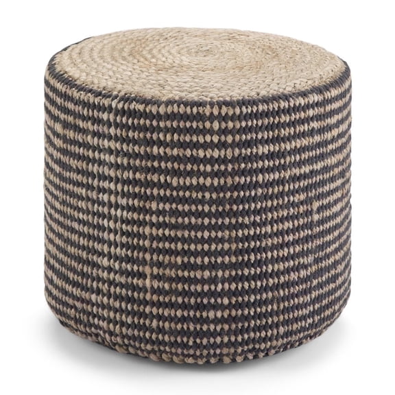 Simpli Home Larissa 18 inch Wide Boho Round Pouf in Natural Hand Braided Jute