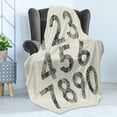 thumbnail image 4 of Number Soft Flannel Fleece Throw Blanket, Grunge Mathematical in Murky Dotwork Tattoo Tones Digital Computer Art, Cozy Plush for Indoor and Outdoor Use, 50" x 60", Off White Black, by Ambesonne, 4 of 5