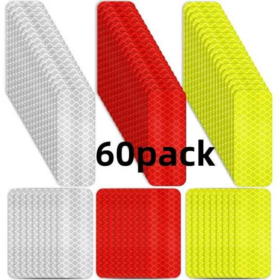 Warning Reflective Stickers Safety Reflective Stickers Night Visibility Adhesive Stickers Waterproof Reflective Tape Stickers for Vehicle Motorcycle Bicycle,1.18 x 3.25 Inch (60 Pieces)