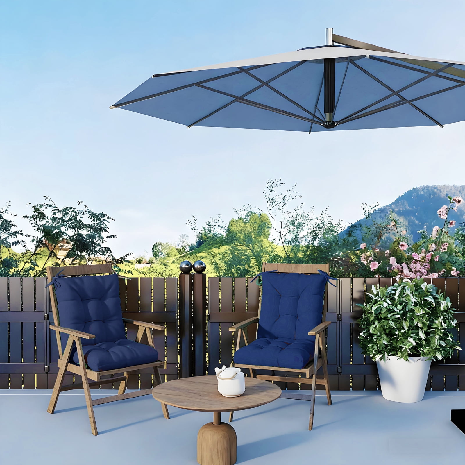 Outdoor High Back Chair Cushions Set of 2, 42"x21"x4" Tufted Waterproof Patio Cushion for Rocking & Dining Chairs, Soft Seat Pad with Ties, Fade-Resistant Indoor Outdoor Use
