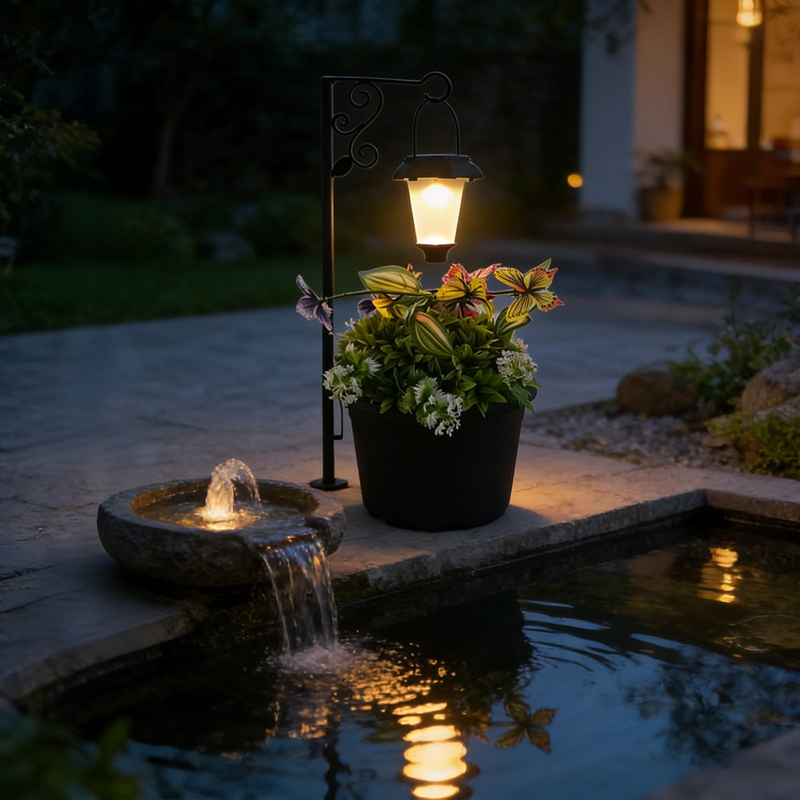 Usloyux Solar Powered Hanging Lamp Planter Stand, Smart Light Sensing Outdoor Decorative Floor Lamp For Patio Garden Yard, Automatic Solar Light For Garden Decor, Modern Planter Lamp For Outdoor