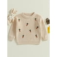 thumbnail image 4 of Toddler Baby Boy Girl Sweaters 0 3 6 9 12 18 24 Months 2T 3T Carrot Pattern Long Sleeve Round Neck Ribbed Chunky Knit Jumper Tops, 4 of 9