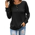 thumbnail image 5 of Xuanfei Women Buttons Solid Color Crew Neck Long Sleeve Top, 5 of 6
