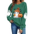 thumbnail image 4 of Halloween Sweatshirt for Women Ghost Pumpkin Bat Print Pullover Crew Neck Long Sleeve Oversized Casual Fall Tops Ribbed Cuffs and Hem Cozy Spooky Season Pullover Tops, 4 of 6