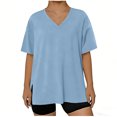 thumbnail image 2 of Lmnyox Plus Size Shirts for Women Loose Solid Color Short Sleeve V Neck T Shirt Casual Fashion Side Slit Pullover Tee, 2 of 6