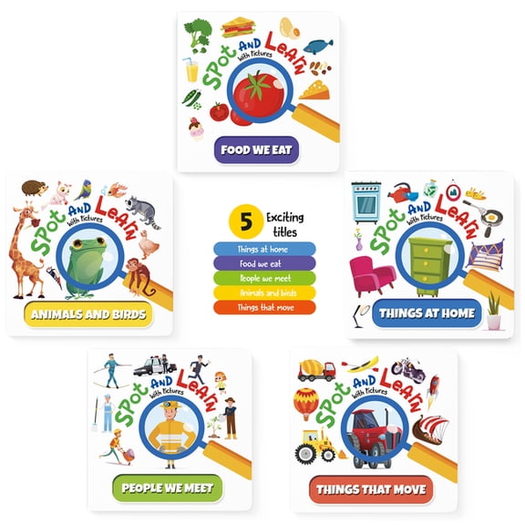 Spot and Learn with Pictures: A Boxset of 5 Fun & Interactive Board Book to Develop Observation Skills and Vocabulary fo, (Board Book)