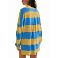 thumbnail image 3 of Women'S Oversized Fall Fashion 2025 Striped Color Block Long Sleeve Button V Neck Pullover Tops Yellow & Blue L, 3 of 4
