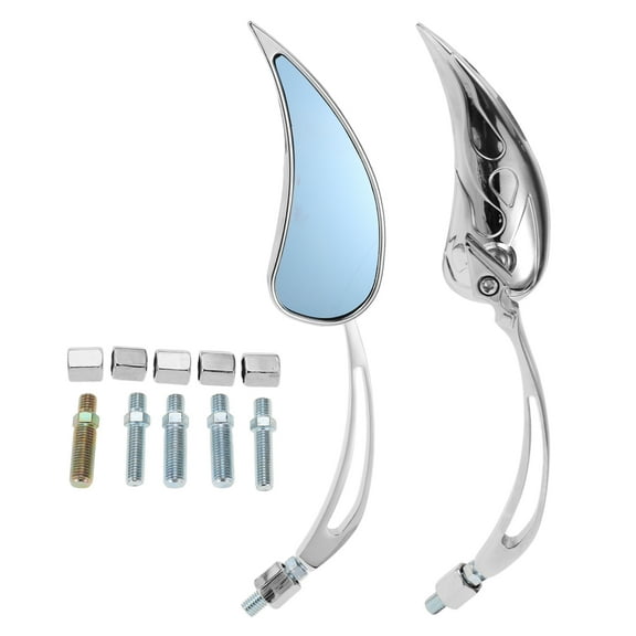 Unique Bargains 1set Universal Motorcycle Rear View Mirrors Adjustable Bar End Side Mirrors Mount M8/M10 Chrome Silver Tone Aluminum Plastic Teardrop Shape