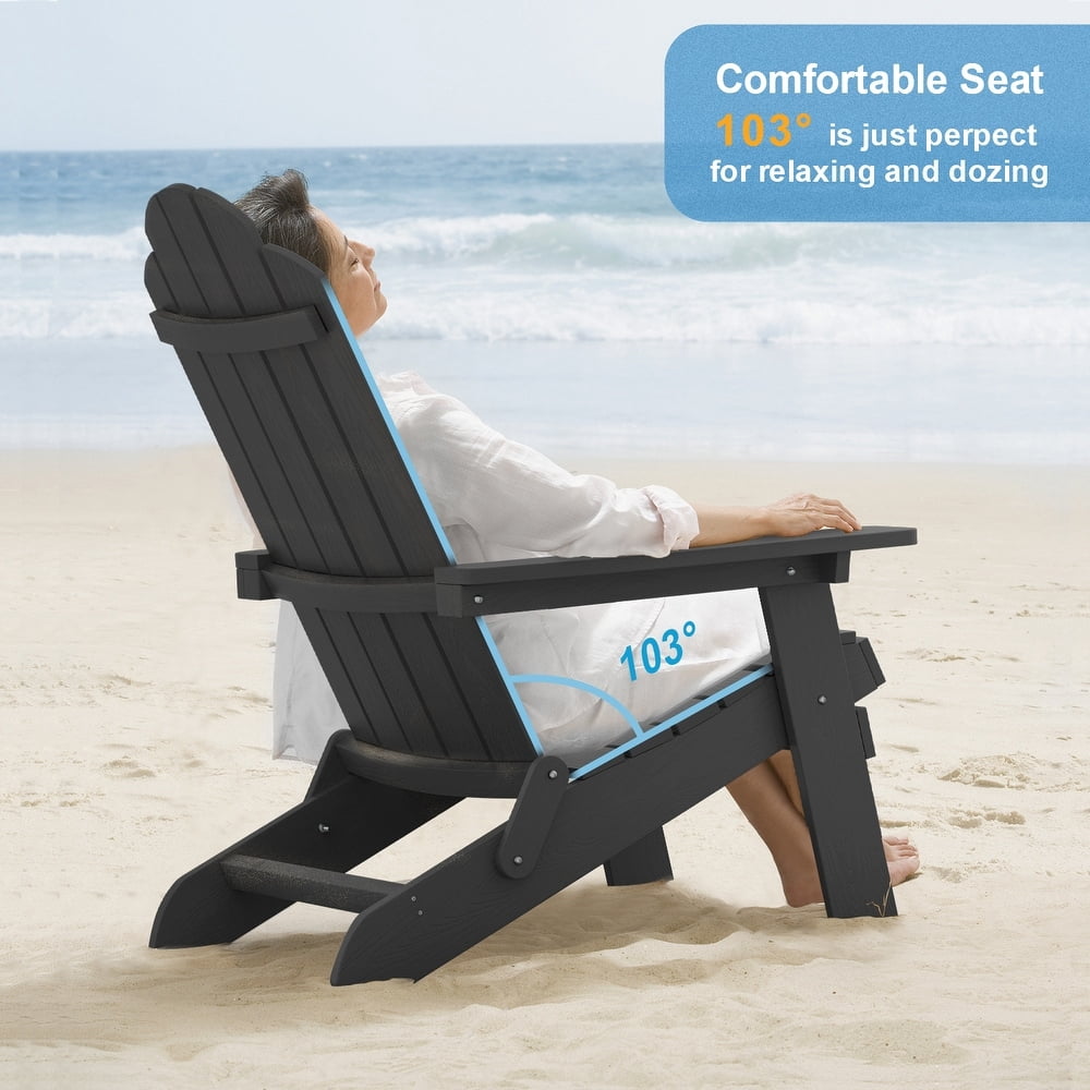 WINSOON All Weather HIPS Outdoor Folding Adirondack Chair Outdoor Garden Patio Chair-Black