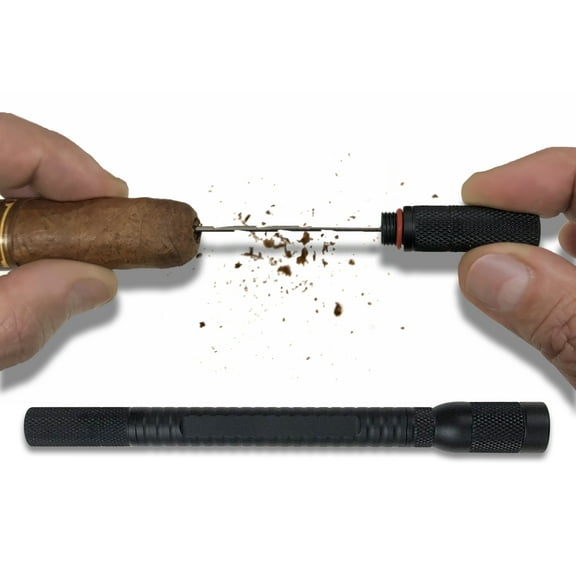 4 in1 Cigar Draw Tool with 2 Built-In Punch Cutters, Nubber, & Notch Bladed Needle - Color: Black