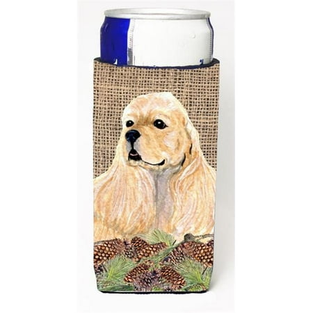 

Cocker Spaniel On Faux Burlap With Pine Cones Michelob Ultra bottle sleeve for Slim Can