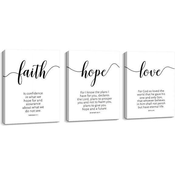 Bible Verses Canvas Wall Art, Faith Hope Love Wall Decor, Inspirational Christian Wall Art, Minimalist Canvas Print Artwork Framed Set for Bedroom Living Room Wall Decor (12x16 Inch x3pcs)…