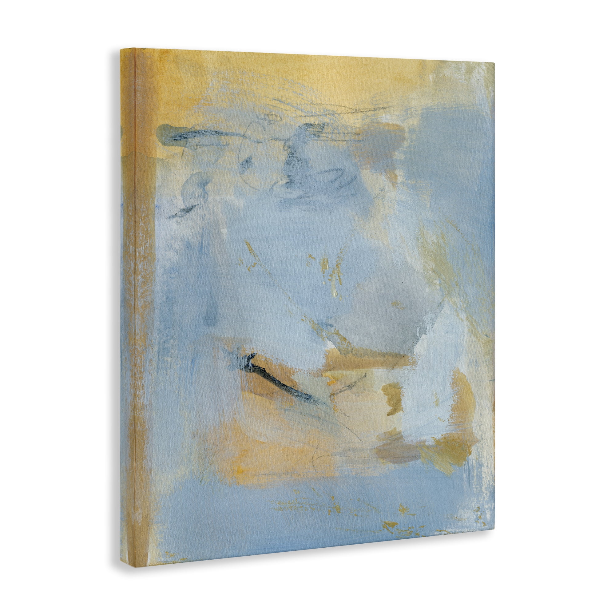 Stupell Industries Blue & Gold Organic Abstract Abstract Painting Gallery Wrapped Canvas Art Print Wall Art, 30 x 40
