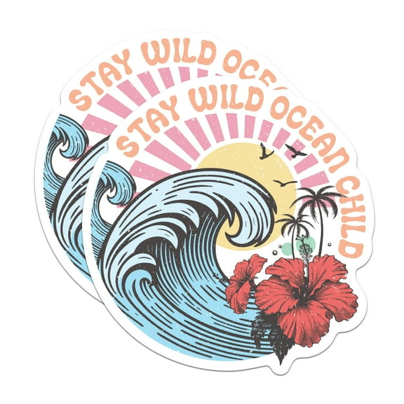 (2 Pack) Stay Wild Ocean Child Stickers - Beach Bum Ocean Lover - Surfer Surfing - 5 Inches On Longest Side - Premium Vinyl - for Cars, Trucks, Skateboards, Laptops - Made in USA - BMCS1077