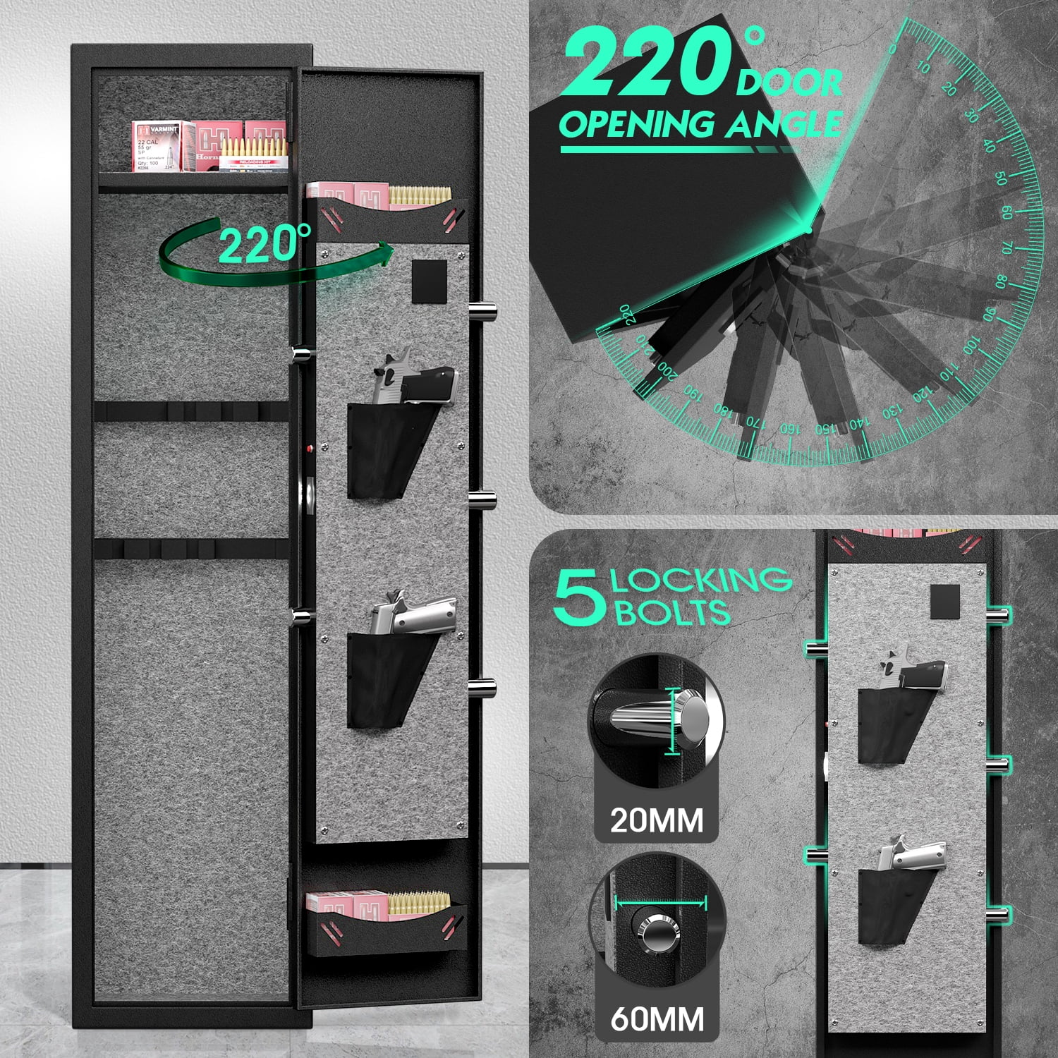 Kavey [2024 NEW] 2-3 Gun Safe, Digital Keypad Large Long Gun Safe for Shotguns, Quick Access Gun Cabinets with LED Light, Gun Safe with Adjustable Gun Rack and Removable Shelf