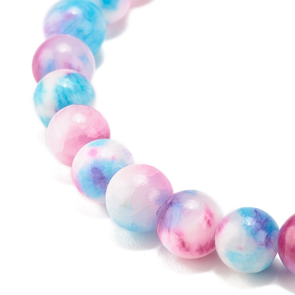 Natural White Jade Round Beaded Stretch Bracelet Gemstone Jewelry for Women Mixed Color Inner Diameter: 2-1/4 inch(5.6cm) Beads: 6.5mm DIY