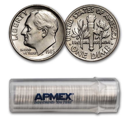 1985-P Roosevelt Dime 50-Coin Roll BU