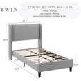 thumbnail image 2 of Twin Bed Frame with Headboad and Wingback, Elegant Vertical Stripe Design Velvet Upholstered Bed Frame with 2 Storage Pockets, Sturdy Wood Slat Support, Easy Assembly, Light Grey, 2 of 8