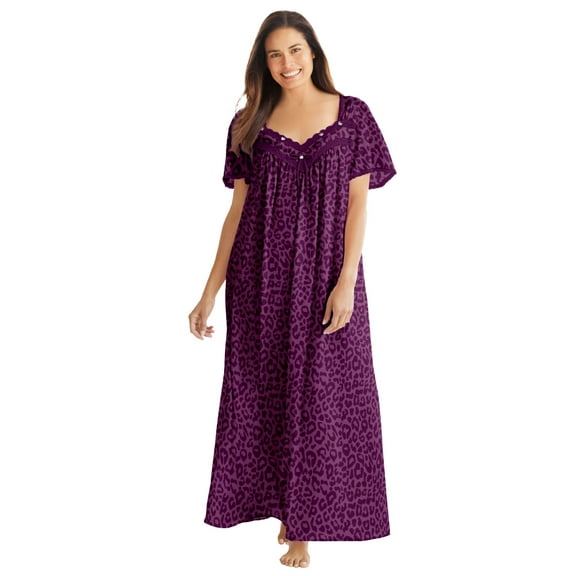 Only Necessities Plus Size Long Silky Lace-Trim Gown
