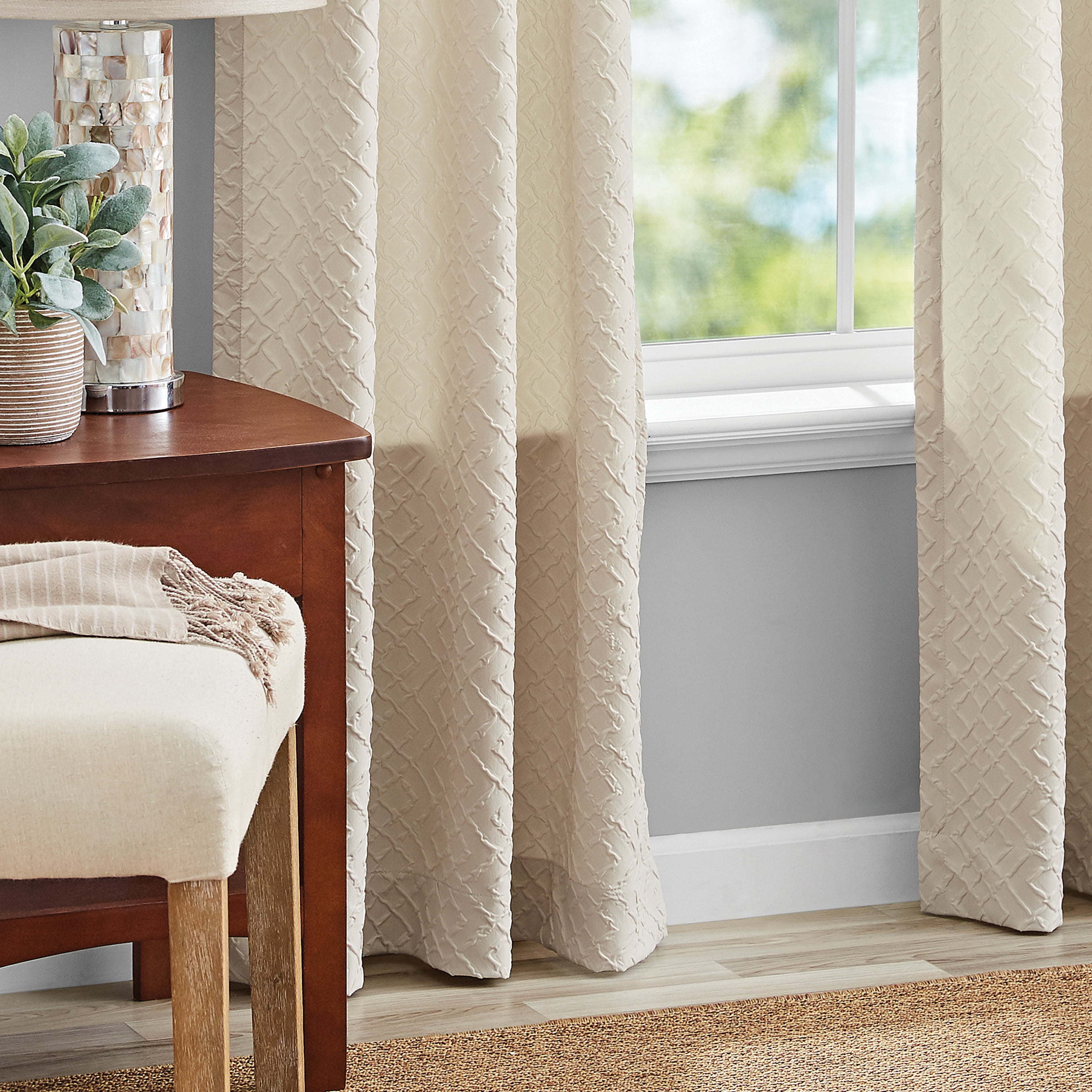 Mainstays Microsculpt Geo Zig Zag Rod Pocket Curtain Pair, Set of 2, Beige, 37" W x 63"L