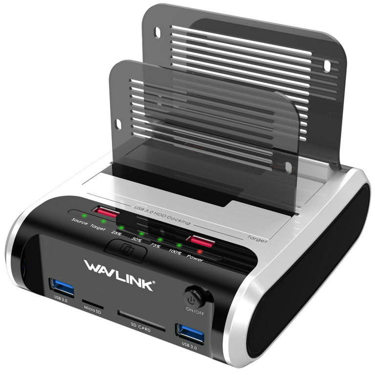 X-MAN USB 3.0 to SATA Dual-Bay Hard Drive Docking Station with Offline Clone & 2 USB 3.0 Port, 2 Fast Charging Port, SD & Micro SD Card Reader, 7 LED