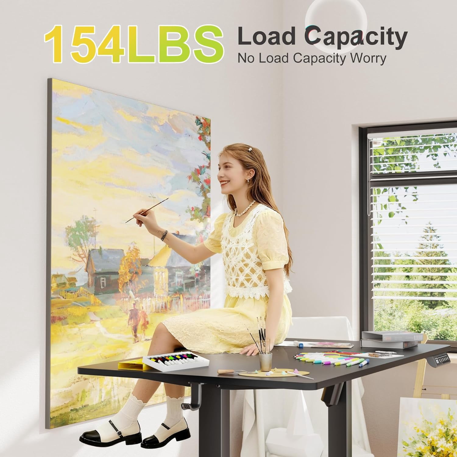 JessieMal Electric Standing Desk, 40 x 24 Inches Sit Stand up Desk, Sit Stand Height Adjustable Home Office Desk with 4 Height Position Memory - with Splice Board (Black, 40)