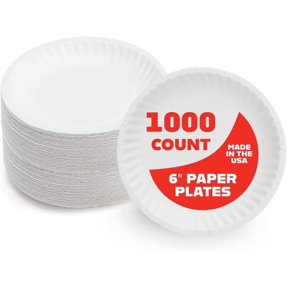 Products 6" Uncoated White Paper Plates Bulk, 6 Inch, 1000 pack, Disposable Plates For Food, Dessert Or Crafts