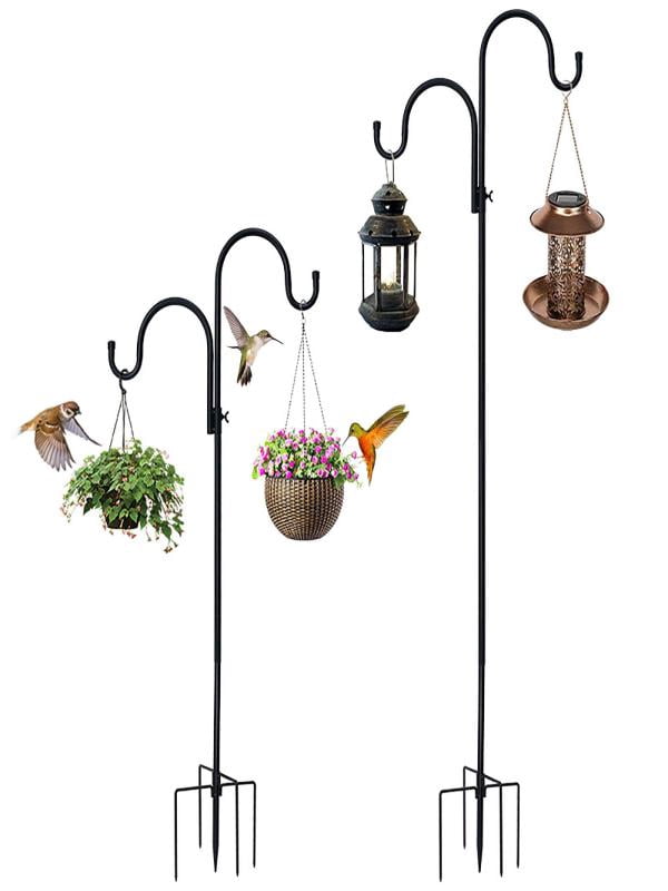 Heavy Duty Garden Shepherds Hook, Rustproof Powder Coated Metal, Easy Pointed Ground Stake, Decorative Multi Hook Hanger for Bird Feeders Lanterns and Independence Day Outdoor Decor