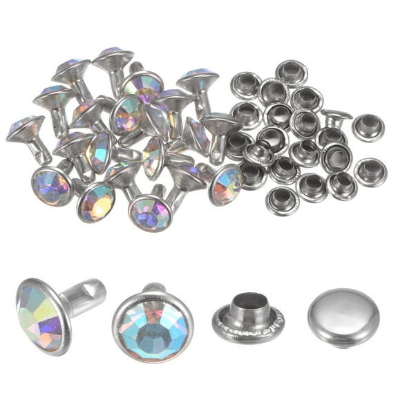 20pcs Crystal Rivets 8mm Rhinestone Rivets Rapid Stud Rivets for Clothing Leather Crafting, multicolored