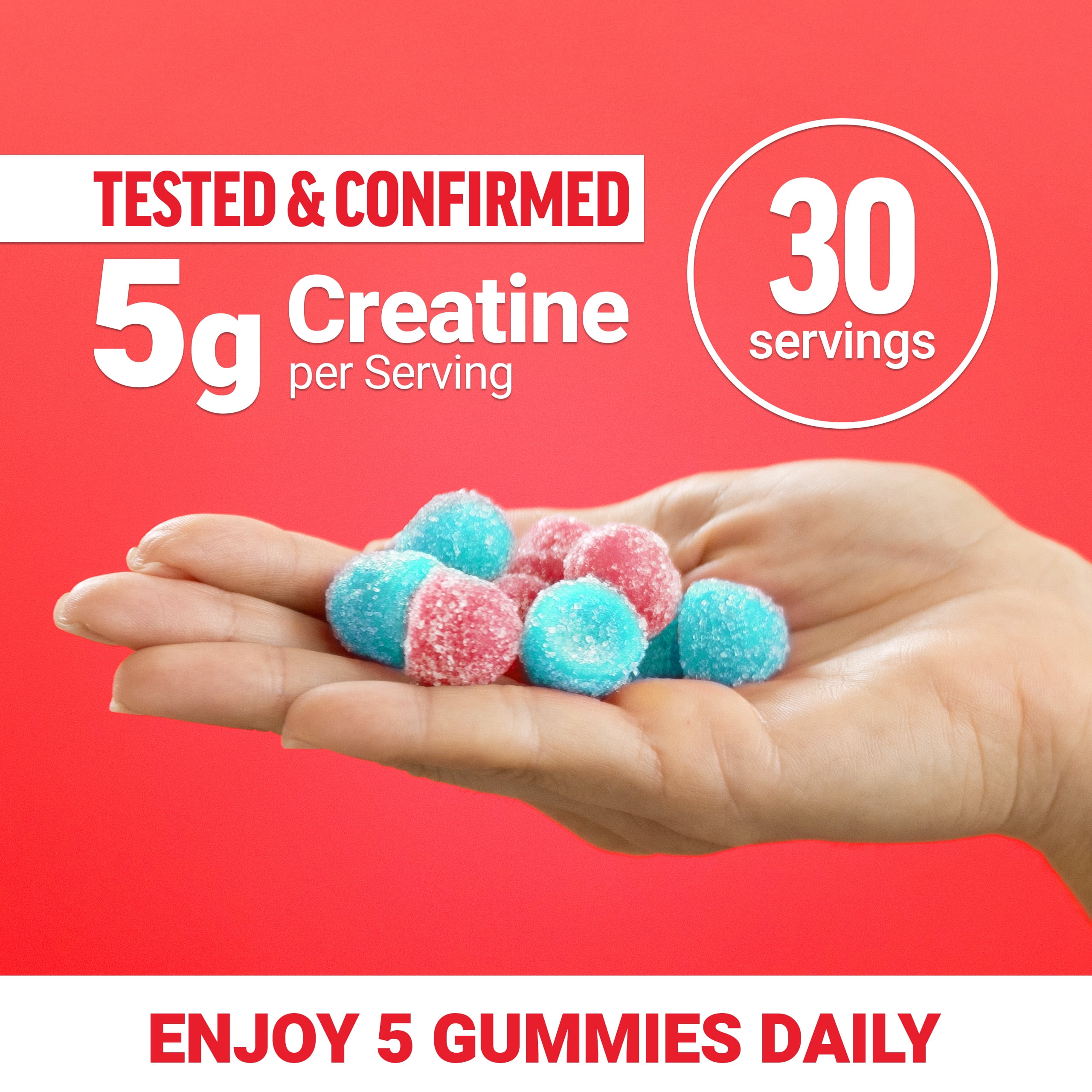 Force Factor Creatine Monohydrate Gummies, 5g Dose for Men & Women to Support Muscle, Strength, Recovery, Cognitive Health & Memory, Blue Raspberry Watermelon, 150 Gummies