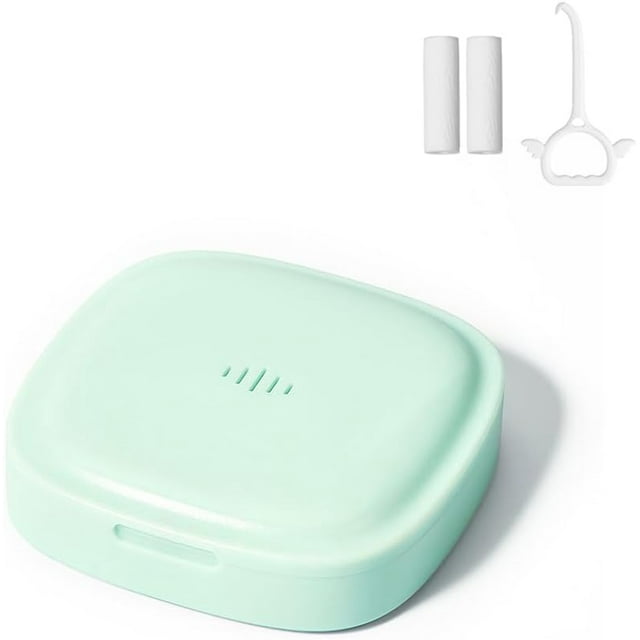 Maobuli Slim Retainer Case for Travel, Compact Aligner Holder with Removal Tool & Chewie, Small Portable Night Guard Container (Mint Green)
