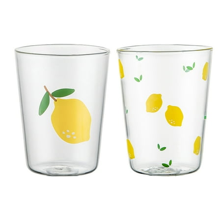 

2Pcs Fresh Lemon-Printed Cups Delicate Drinks Glass Mugs Fashion Juice Cups