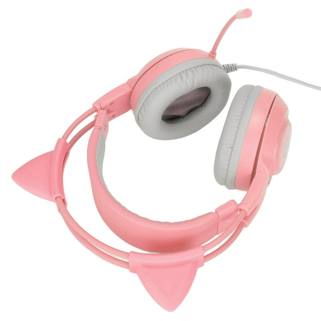 SYG25 Écouteurs de Jeu à Oreilles de Chat, Casque de Jeu Filaire USB+3,5 mm avec Prise, Écouteurs de Jeu Réglables à Réduction de Bruit, Micro Casque Silencieux pour PC Tablette Ordinateur Téléphone Mobile