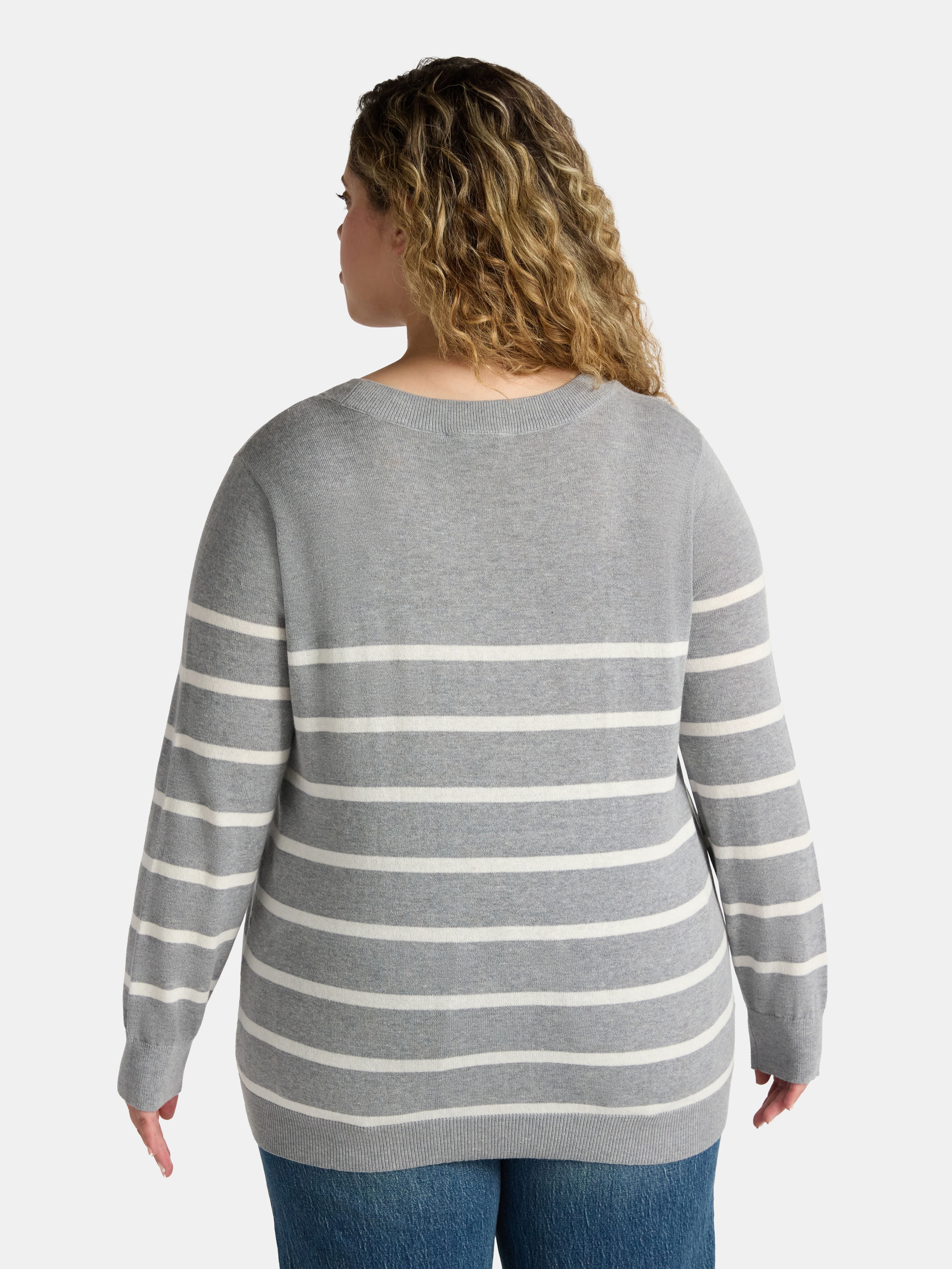 Terra & Sky Women's Plus V-Neck Fine Gauge Pullover Sweater, Lightweight, Sizes 0X-5X