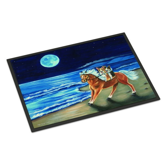 Carolines Treasures 7318MAT Corgi Beach Ride on Horse Doormat 18x27 27"L x 18"W multicolor