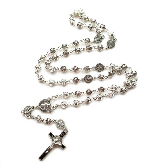 Catholic Rosary Prayer Necklace Blessing Pendant Necklaces Rose Shaped Beads Long Chain Fashion Jewelry