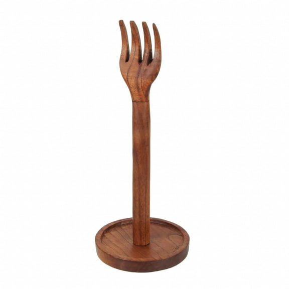 Zeckos Hand Carved Wood Fork Top Paper Towel Holder Countertop Stand