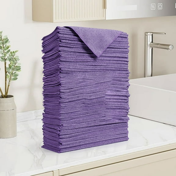 Thickened Absorbent Dishwashing Cloth, Kitchen Cleaning Towel, Multipurpose Stain Remover, 12x12 Inches, for Dishes, Countertops, Spills, Purple, by FAJHHA