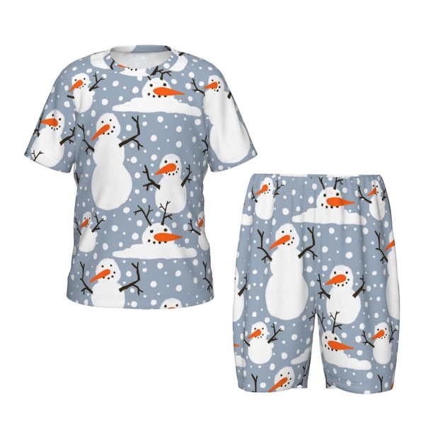 Balery Happy Snowmen Snowfall Conjunto de Pijama Infantil de Manga Corta con Estampado – Ropa de Dormir de Algodón Suave-4X-Large