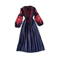 thumbnail image 1 of Vestido bohemio de manga larga perfecl para mujer holgado bordado pesado azul, 1 of 8