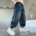 thumbnail image 7 of HAOTAGS Big Boy's Jeans(5-15), Casual Elastic Bottom Denim Pants Stretch Waist School Jogger Pants Blue 14 Years, 7 of 7