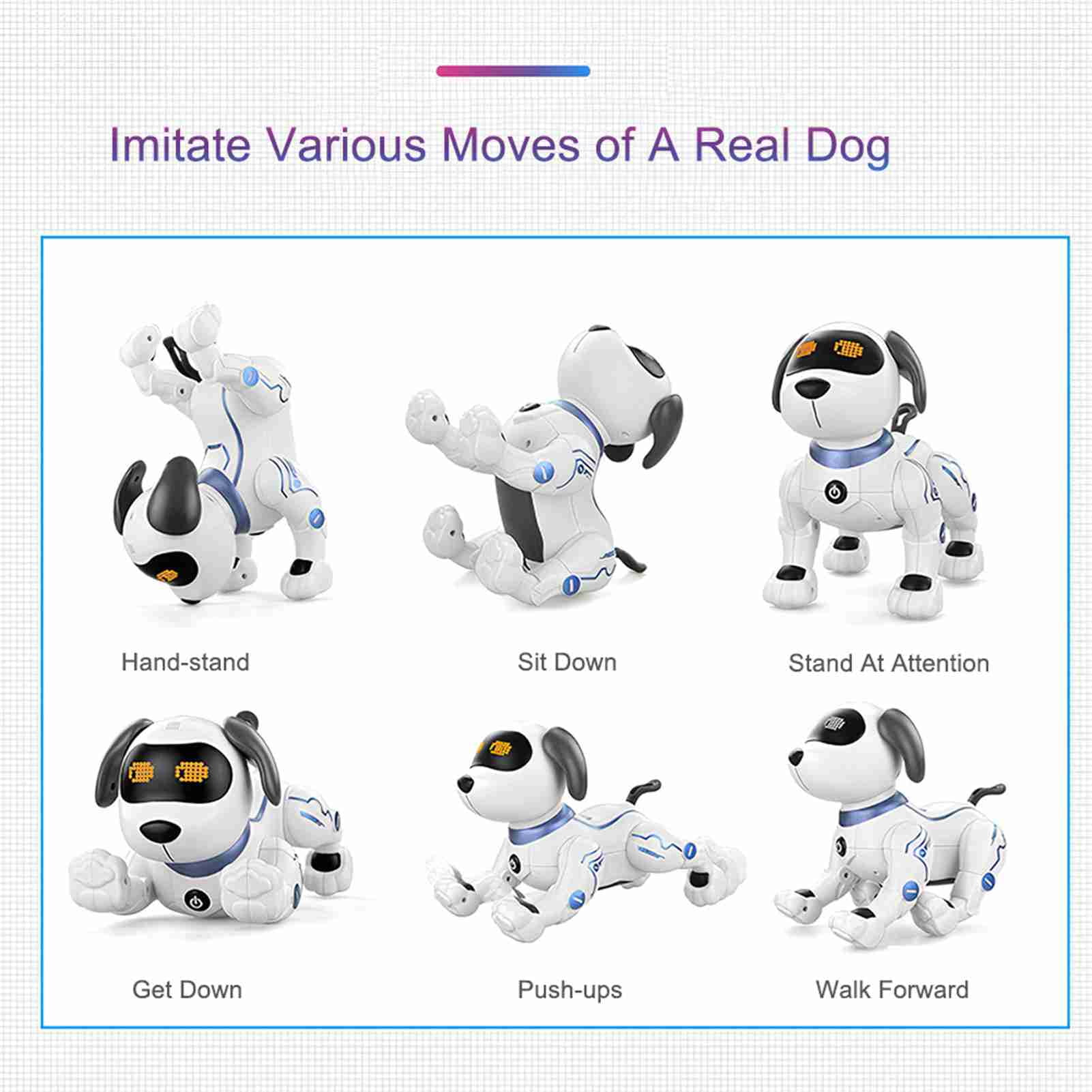 Stunt Intelligent Dog 5m Range Infrared Remote Control Dynamic Music Dance Robot Dog White