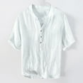 thumbnail image 2 of Fgnfyis Summer Linen Short Sleeve Casual T Shirt Men's Stand Pullover Shirt T Shirts for Man White XXL, 2 of 7