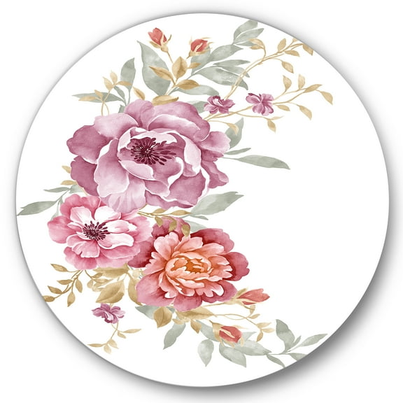 Designart 'Bouquet of Purple and Pink Flowers III' Farmhouse Circle Metal Wall Art 36x36 - Disc of 36