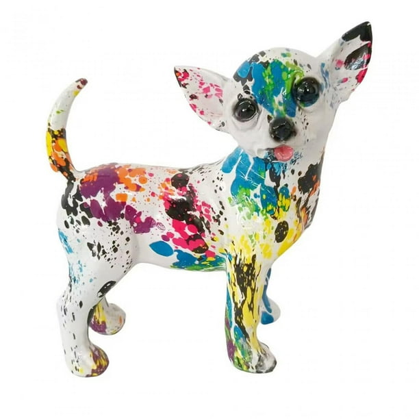 Estatua de chihuahua con grafiti, figura de perro, adorno de resina colorido, detalles delicados Estilo A