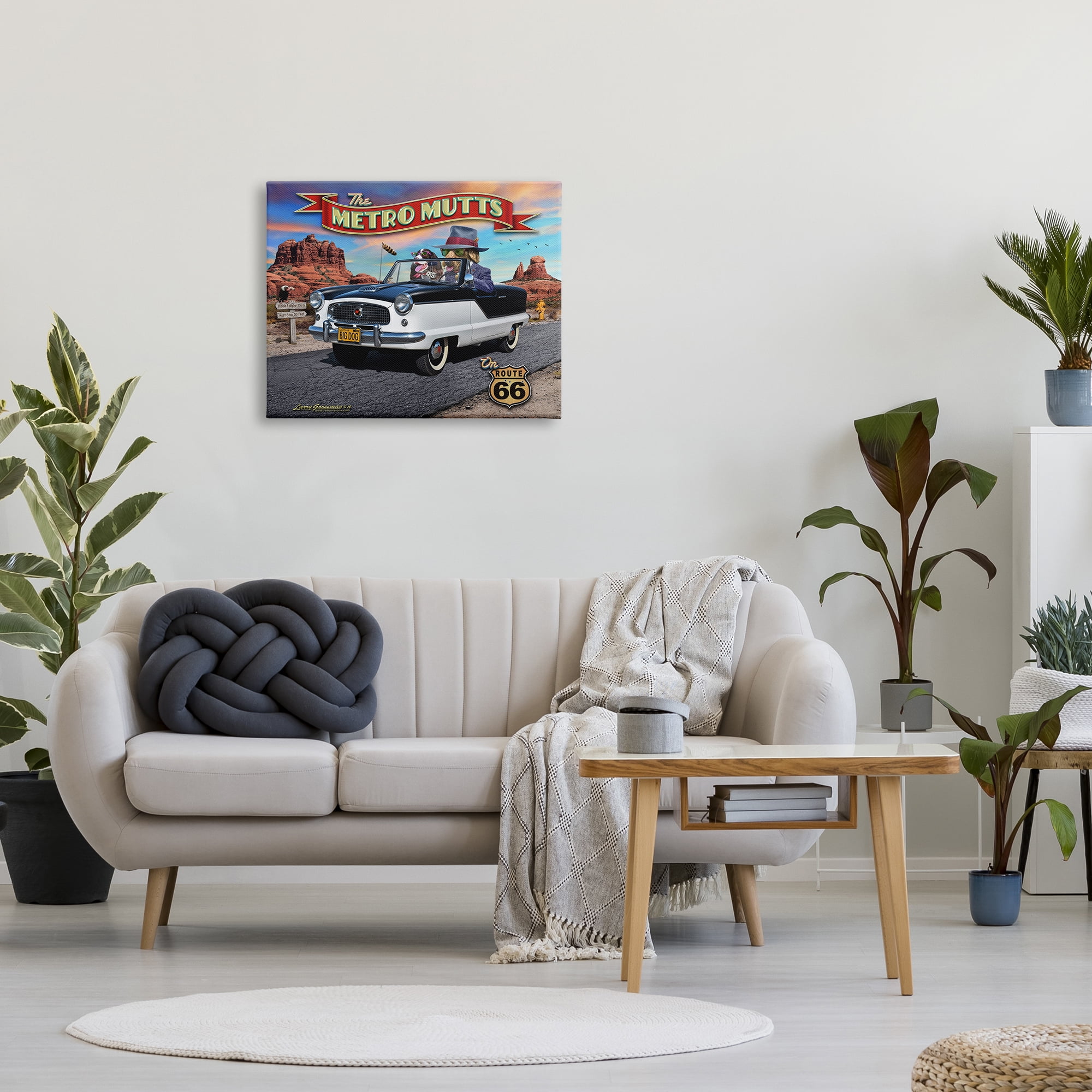 Stupell Industries Metro Mutts Vintage Car Transportation Painting Gallery Wrapped Canvas Art Print Wall Art, 30 x 24